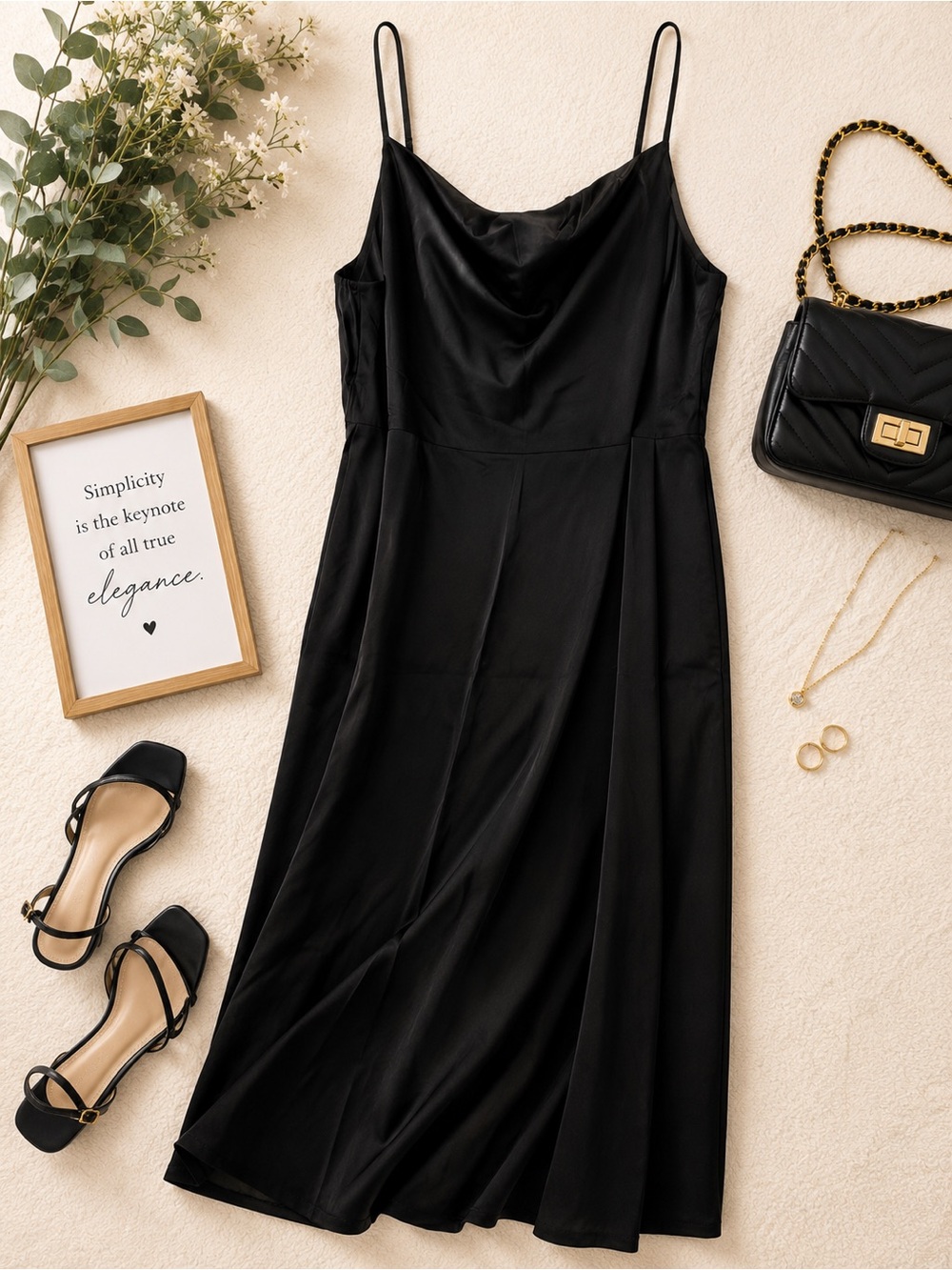 Old Navy Black Satin Midi Slip Dress